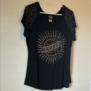 Harley Davidson Women’s Rhinestone Bling Graphic Short Sleeve Logo Tee. Size XL